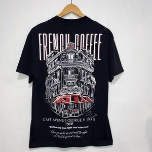 NWT Cafe Avenue George V Paris‎ Men's Black French Coffee T Shirt Sz Small